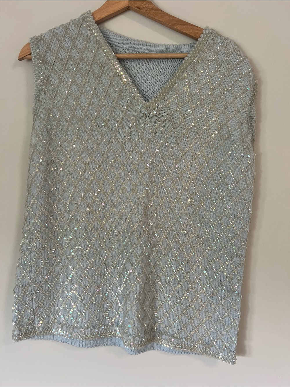Vintage Light Blue Sequin V-Neck Sweater Vest